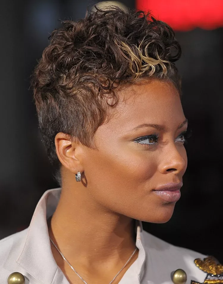 Tapered Curly Pixie With Highlight.