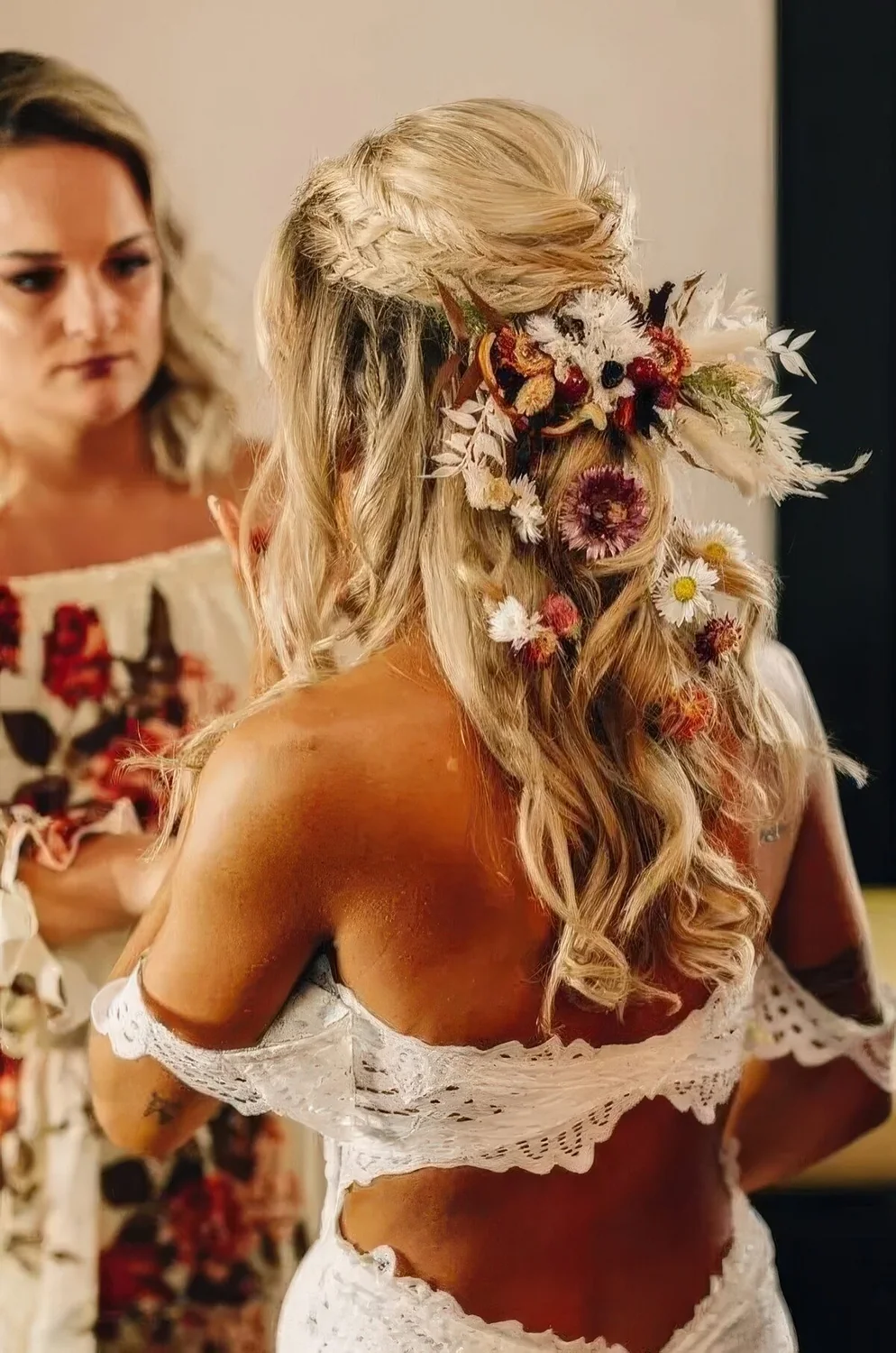 Photo showing half updo, with the hairstyle clearly visible.
