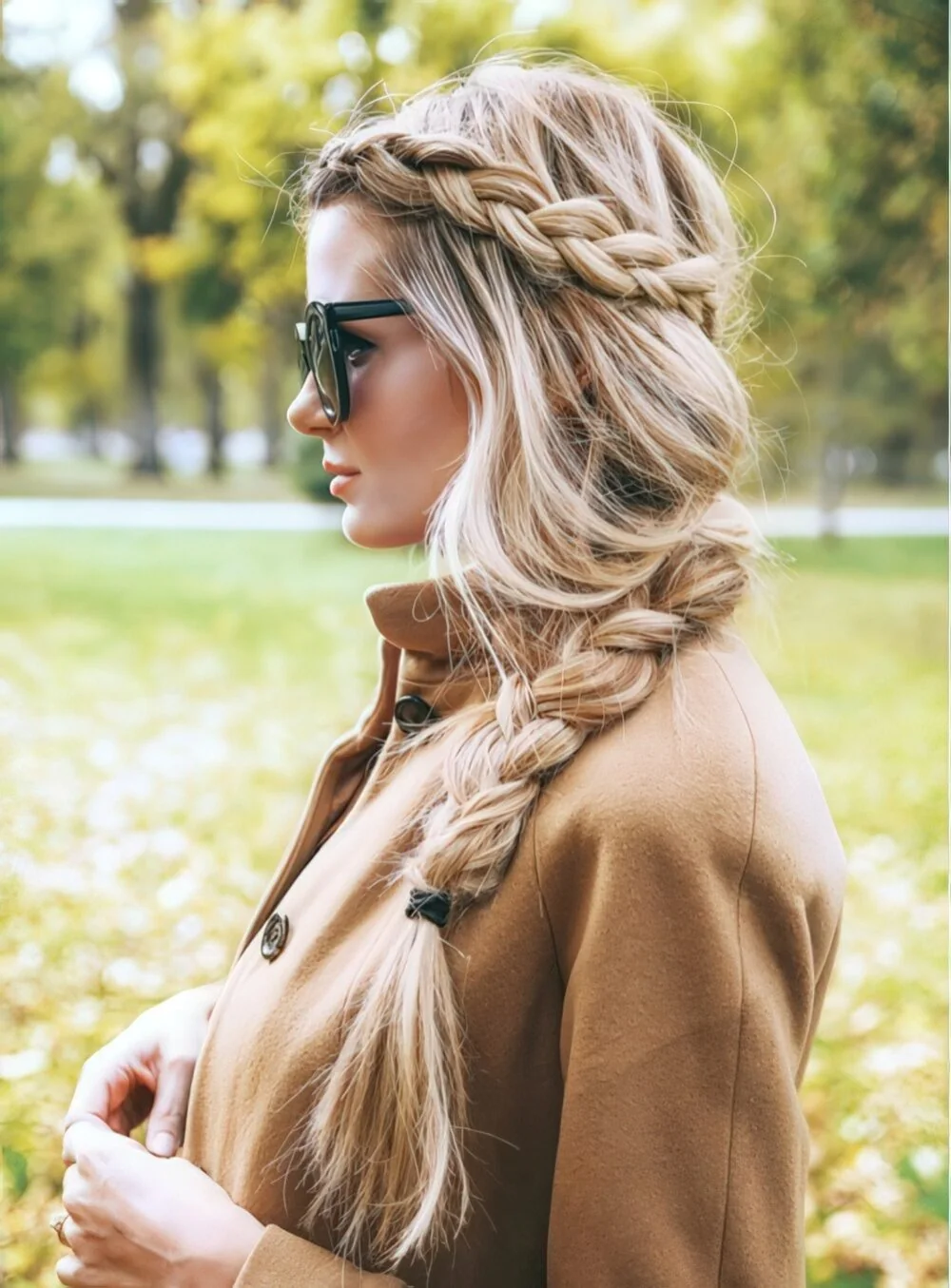 Photo showing loose blonde side braid, with the hairstyle clearly visible.