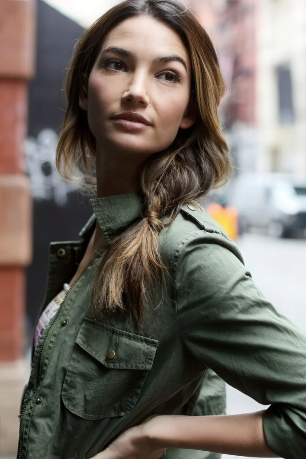 Loose brunette side braid with an open front.