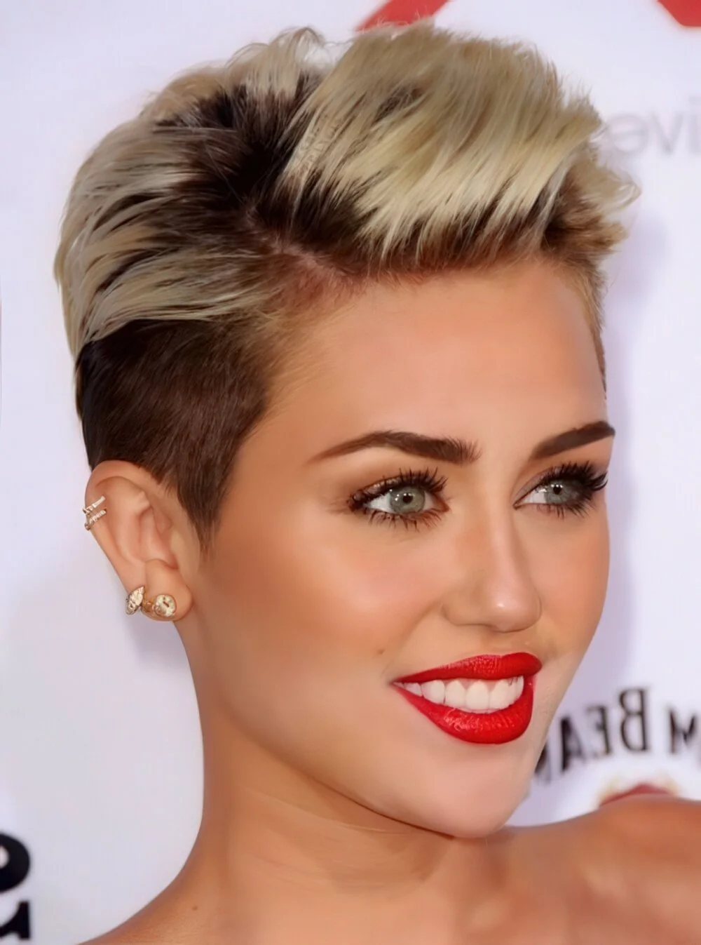Two-tone pixie with a sculpted quiff.