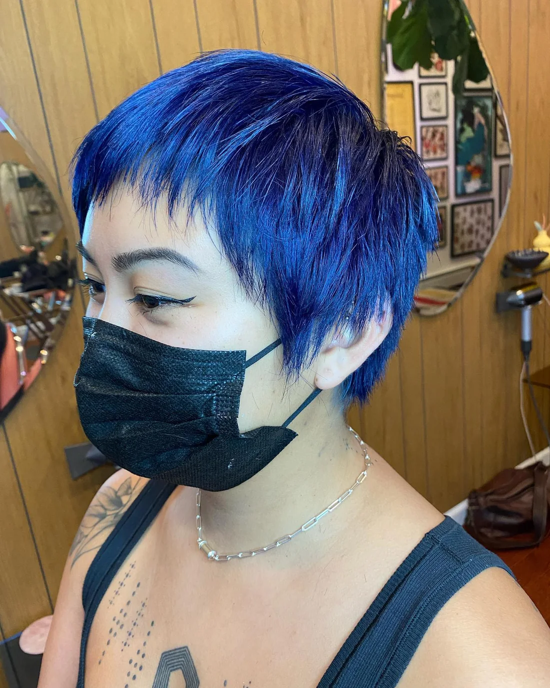 Cobalt blue pixie with short texture.