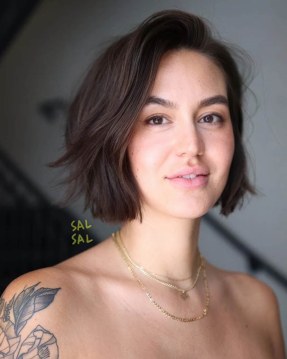 Messy brown bob with a bit of texture and volume.
