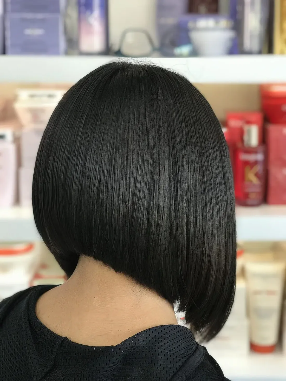 Photo showing black bob hairstyle, with the hairstyle clearly visible.