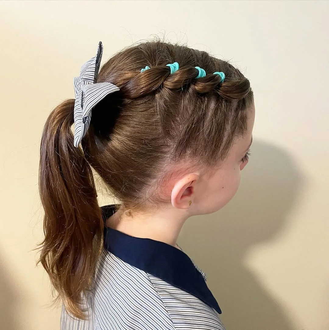 Bubble Braid Ponytail With Scarf Bow.