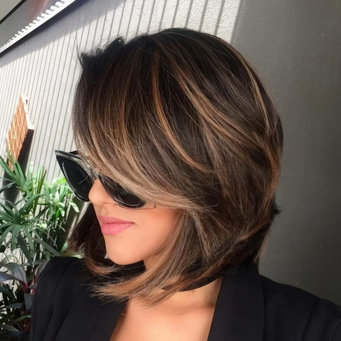 Photo showing brown hairstyle, with the hairstyle clearly visible.