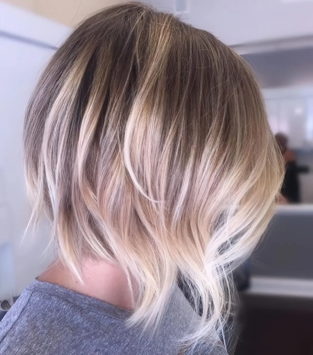 Photo showing blonde balayage idea, with the hairstyle clearly visible.