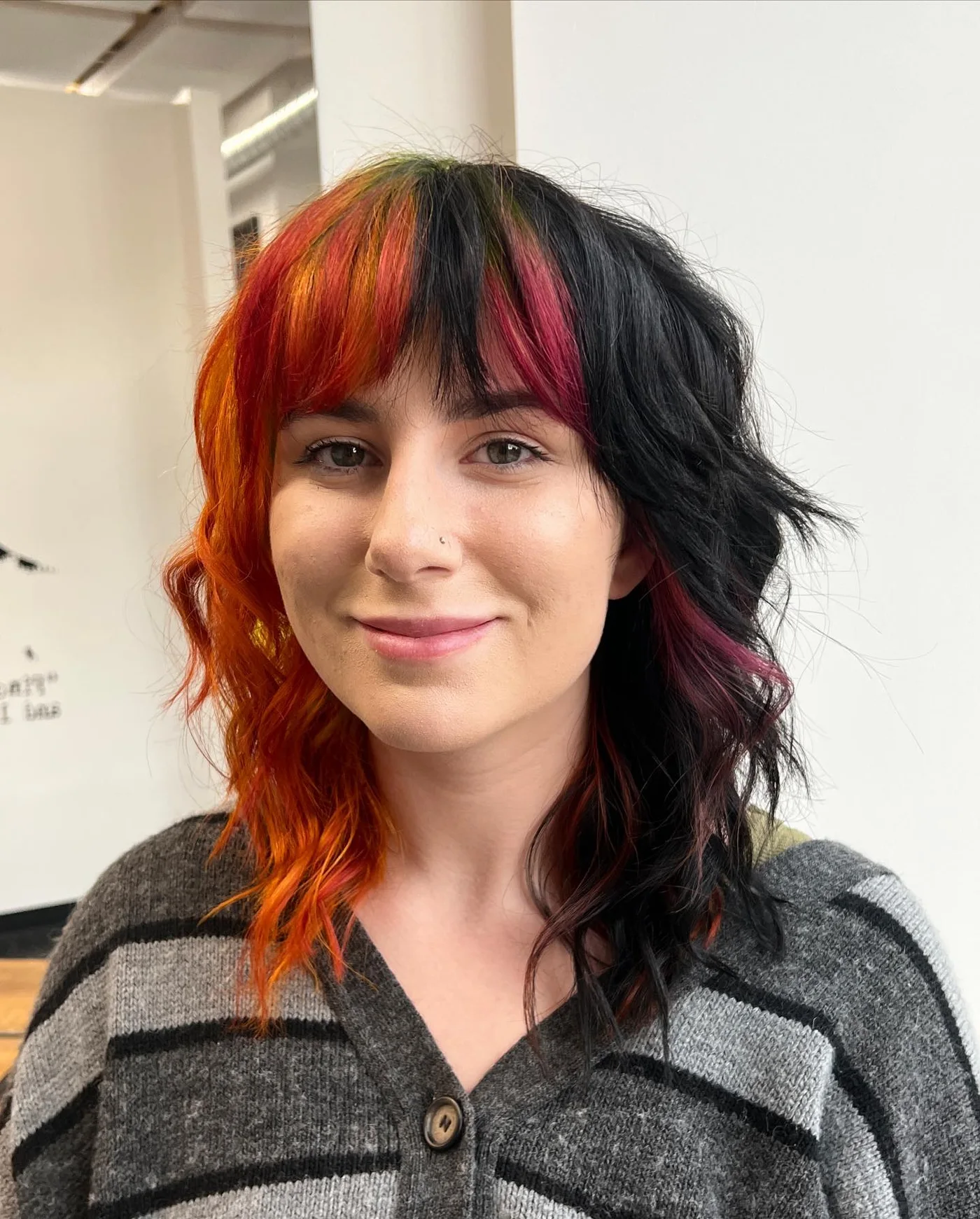 shoulder wavy copper shag with shag fringe fringe shown as a bangs for round face idea