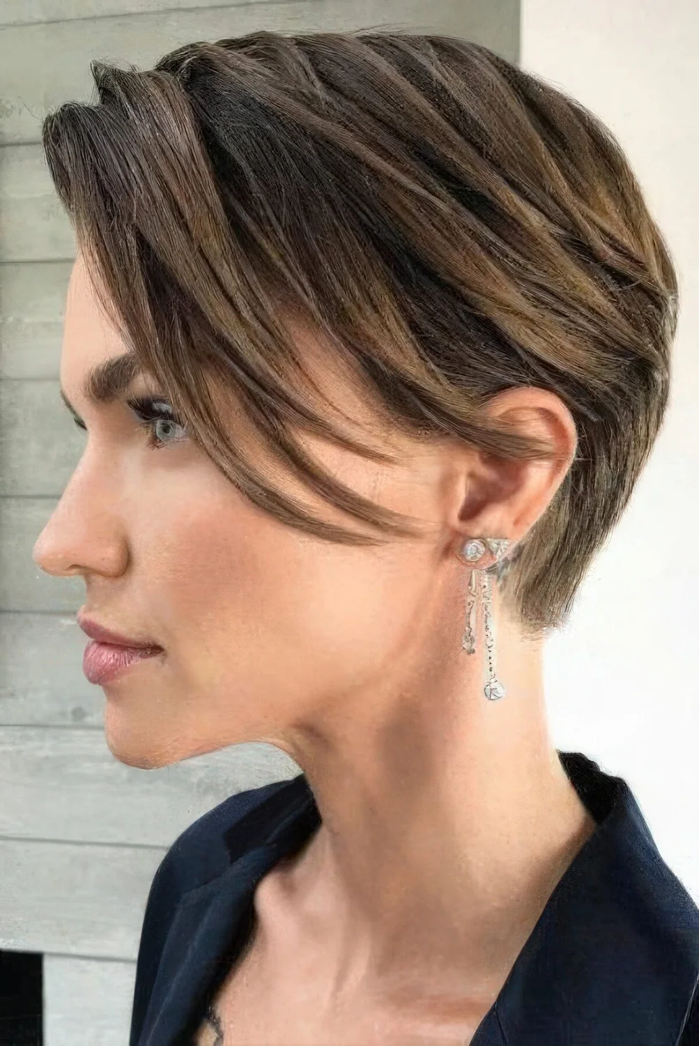 Photo showing short hairstyle with a balyage, with the hairstyle clearly visible.