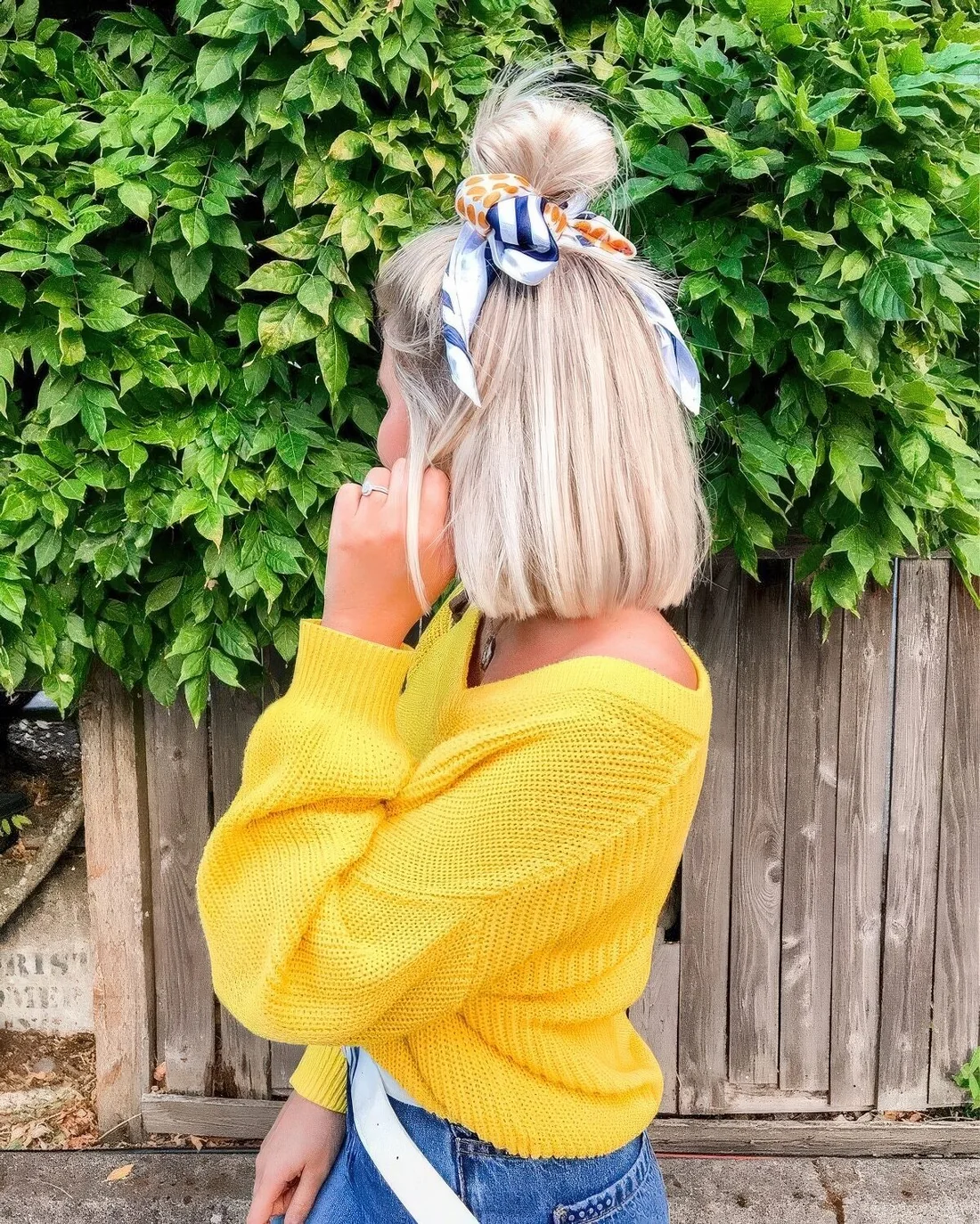 Photo showing half updo hair scarf, with the hairstyle clearly visible.