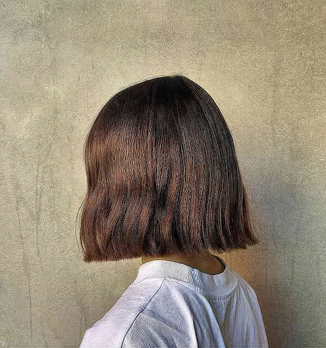 Photo showing brunette bob with subtle waves, with the hairstyle clearly visible.