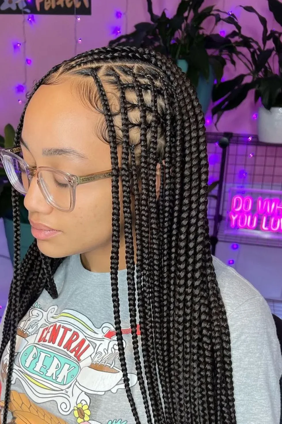 chest braids black knotless shown as a box braids hairstyles styling ideas idea, featuring black color
