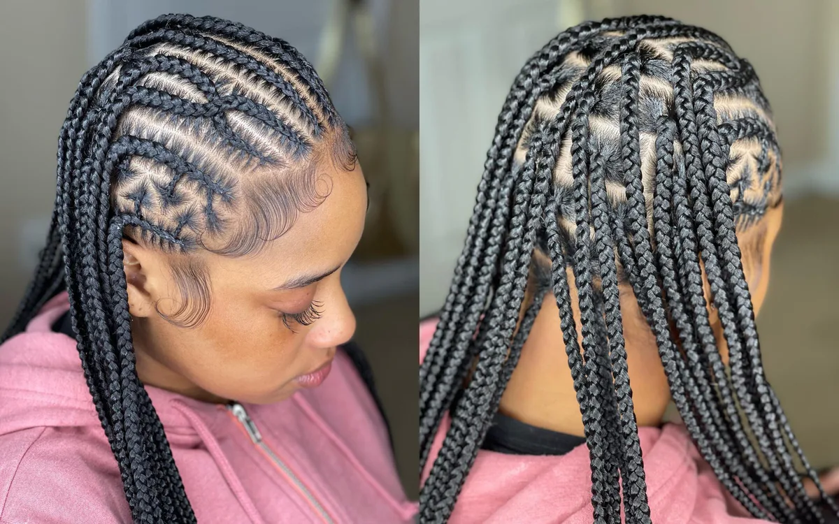 chest braids black knotless shown as a box braids hairstyles styling ideas idea, featuring center part