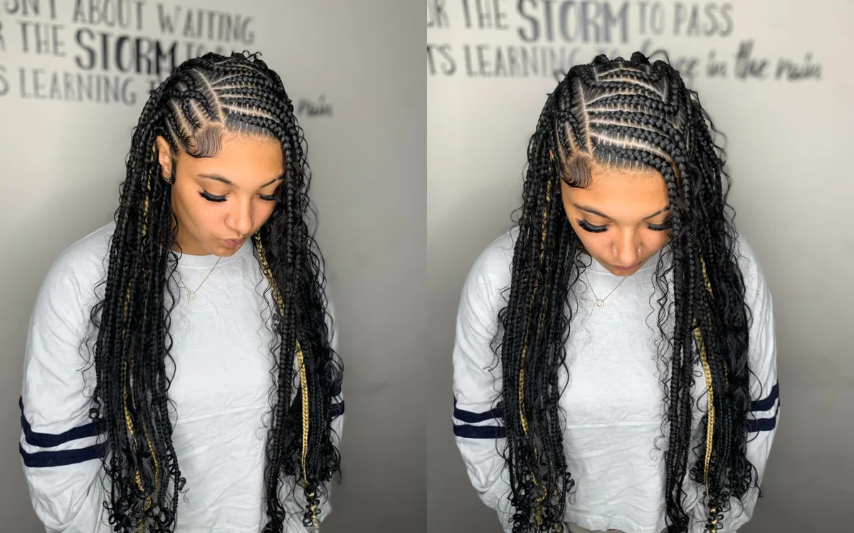waist braids black knotless shown as a box braids hairstyles styling ideas idea, featuring braids texture