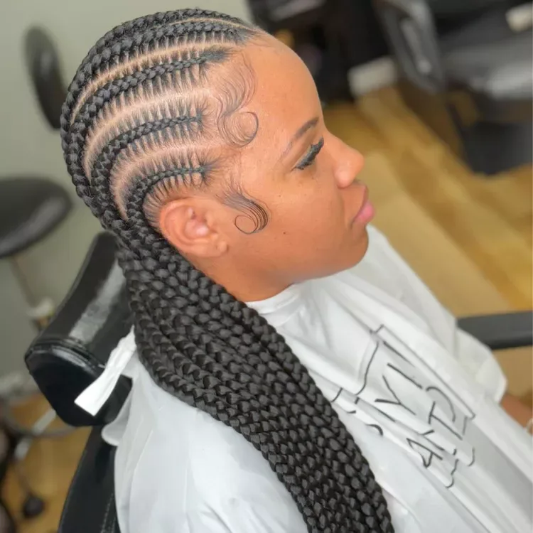 chest braids black knotless shown as a box braids hairstyles styling ideas idea, featuring knotless braid pattern, shown in black woman feed in braids side view for box braids hairstyles styling ideas