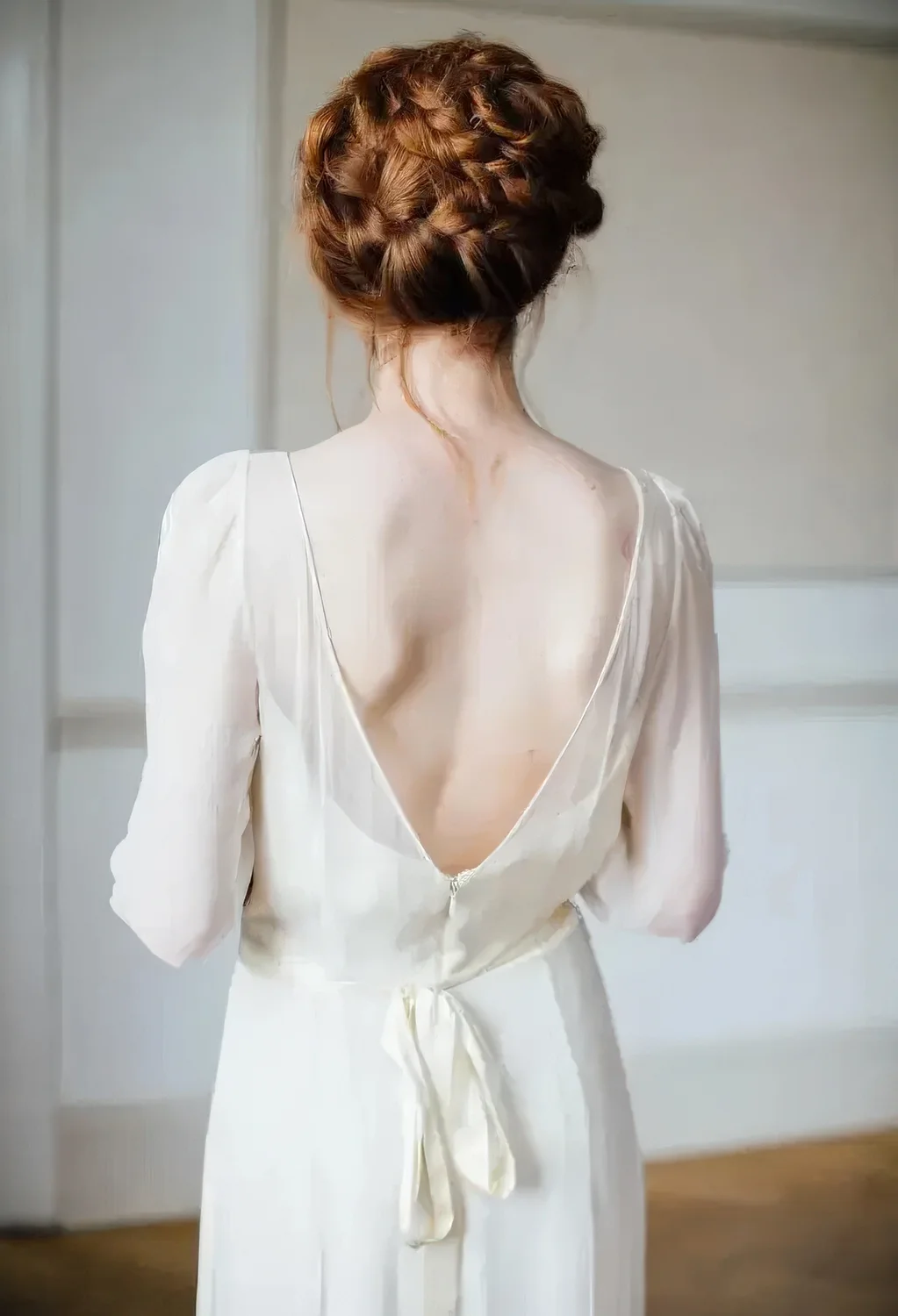 Completely braided updo on long ginger hair, with a bit of locks down.