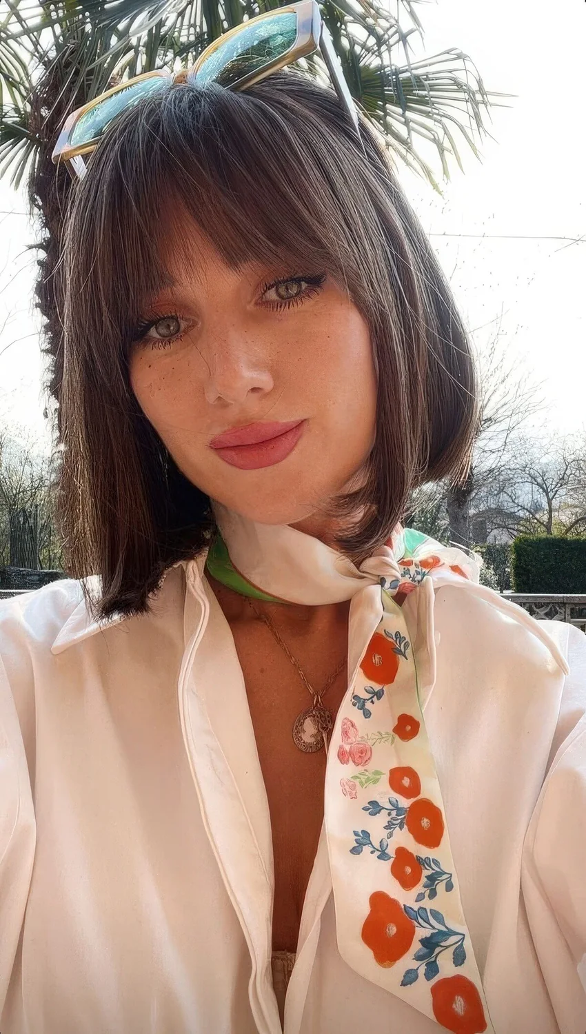 Photo showing adding bangs to an Italian bob, with the hairstyle clearly visible.