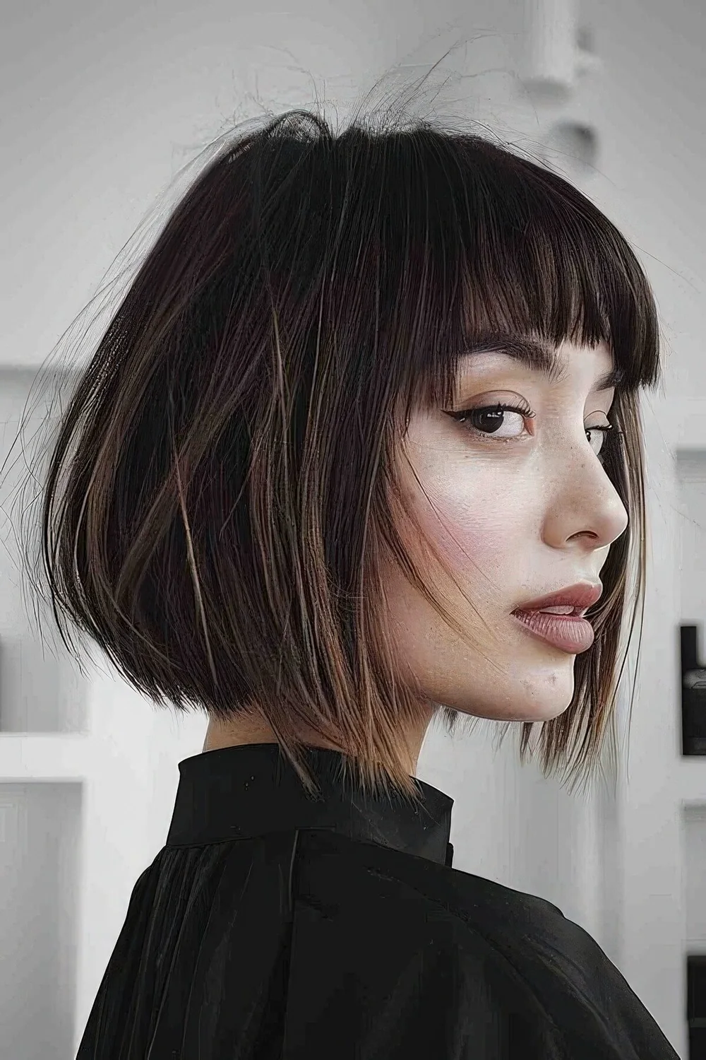 Classic bangs always work with a bob giving it timeless elegance.