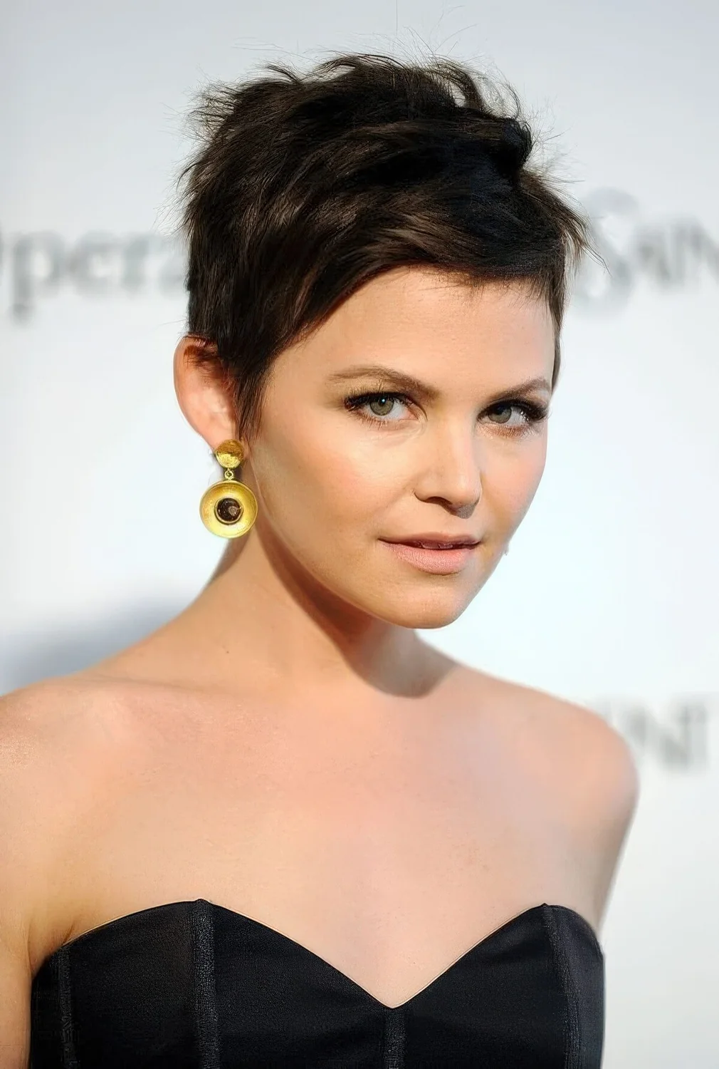 Messy and textured dark brown shaggy pixie with volume and texture.