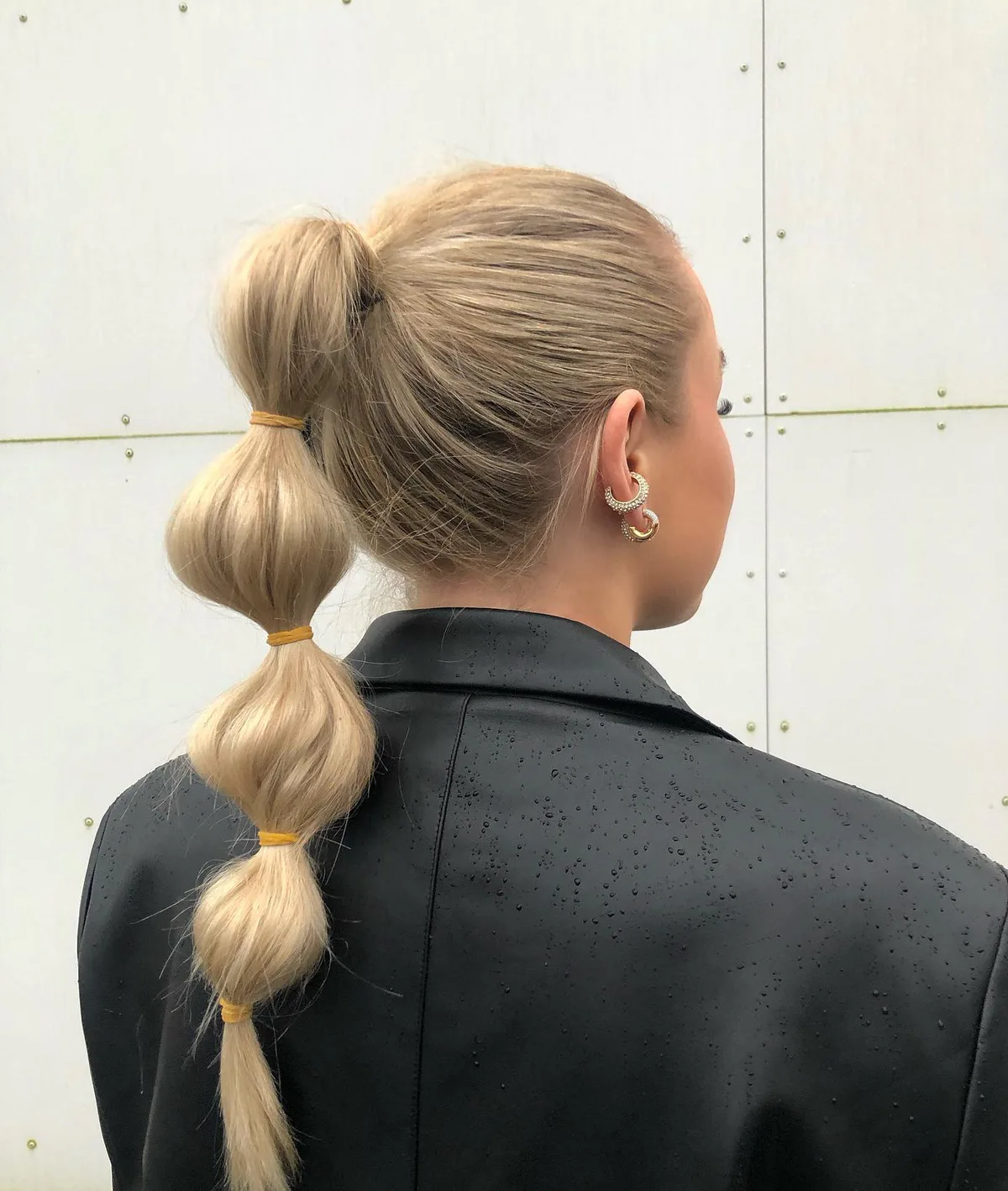 chest straight blonde ponytail shown as a bubble braid ponytail hairstyles idea, featuring chest outline
