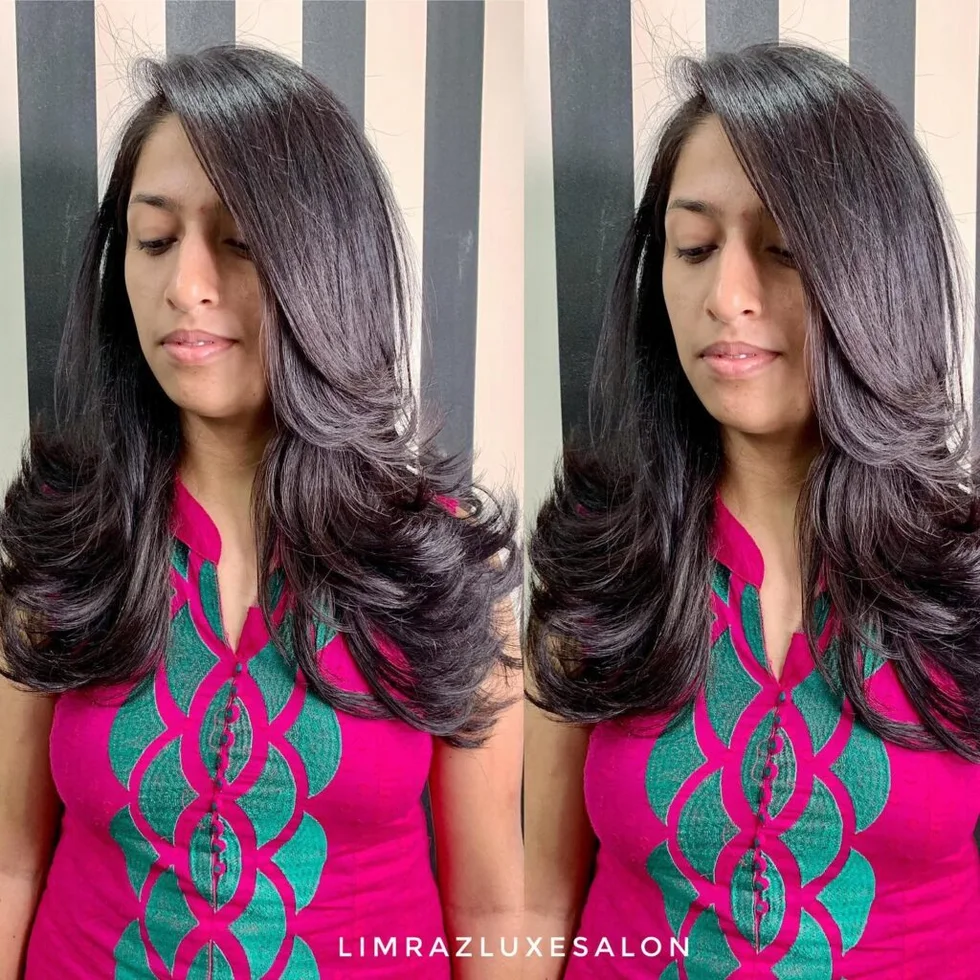 chest wavy honey layers shown as a butterfly haircut long hairs idea, featuring chest outline