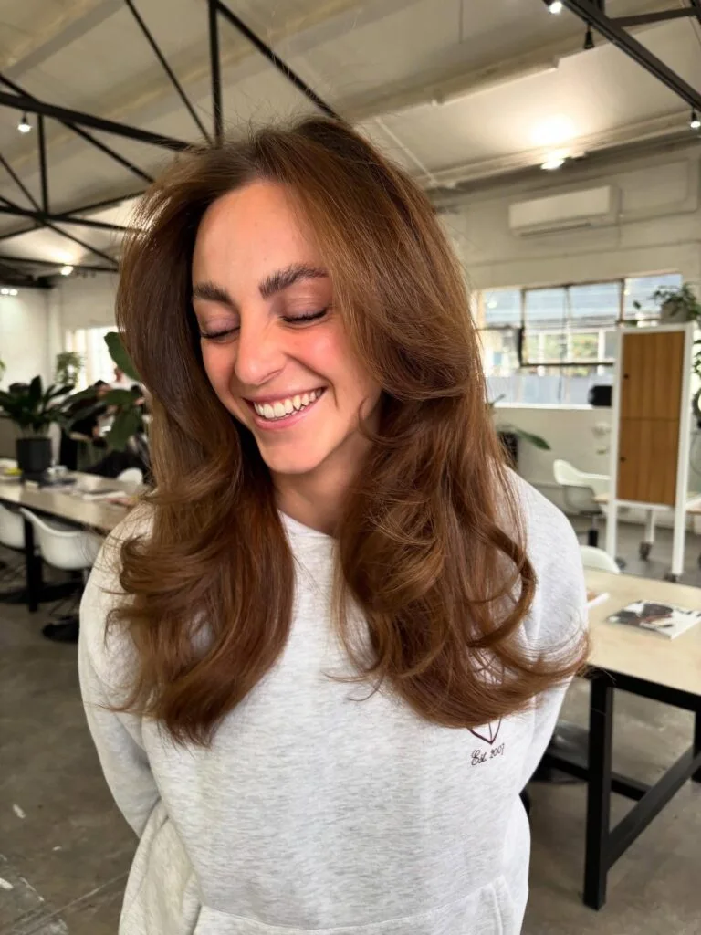shoulder wavy chestnut lob shown as a butterfly haircut long hairs idea, featuring shoulder outline