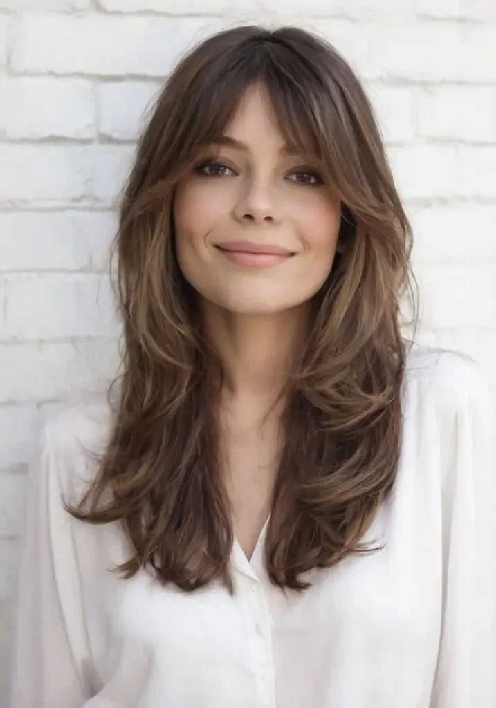 shoulder wavy chestnut lob shown as a butterfly haircut long hairs idea, featuring light layering