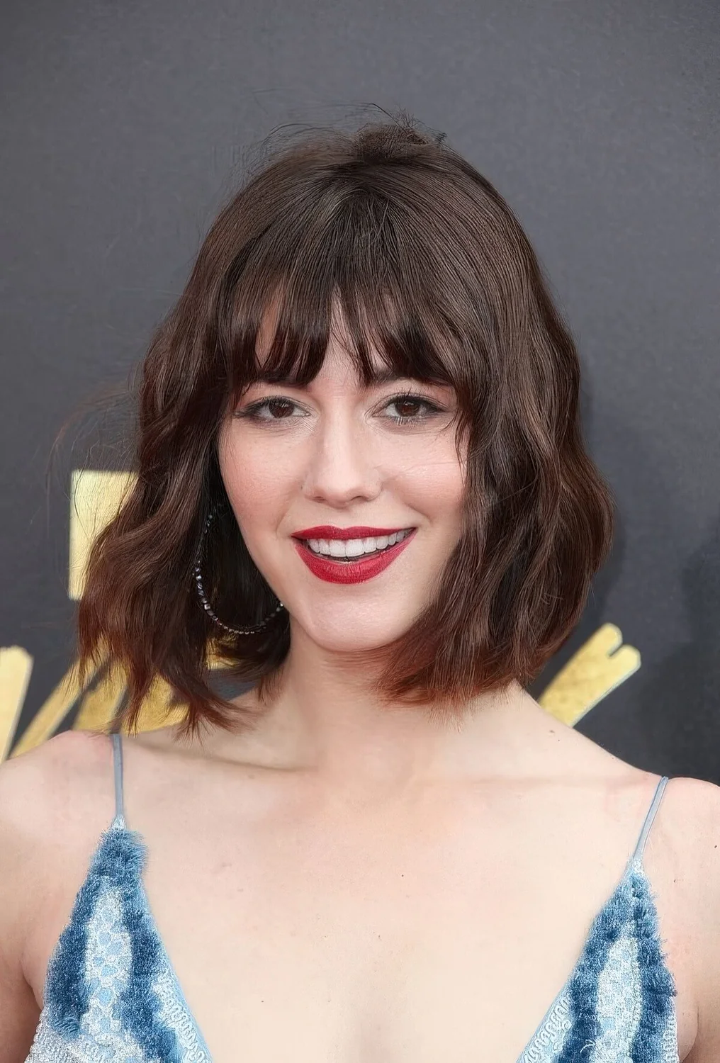 Photo showing bob with wispy bangs, with the hairstyle clearly visible.