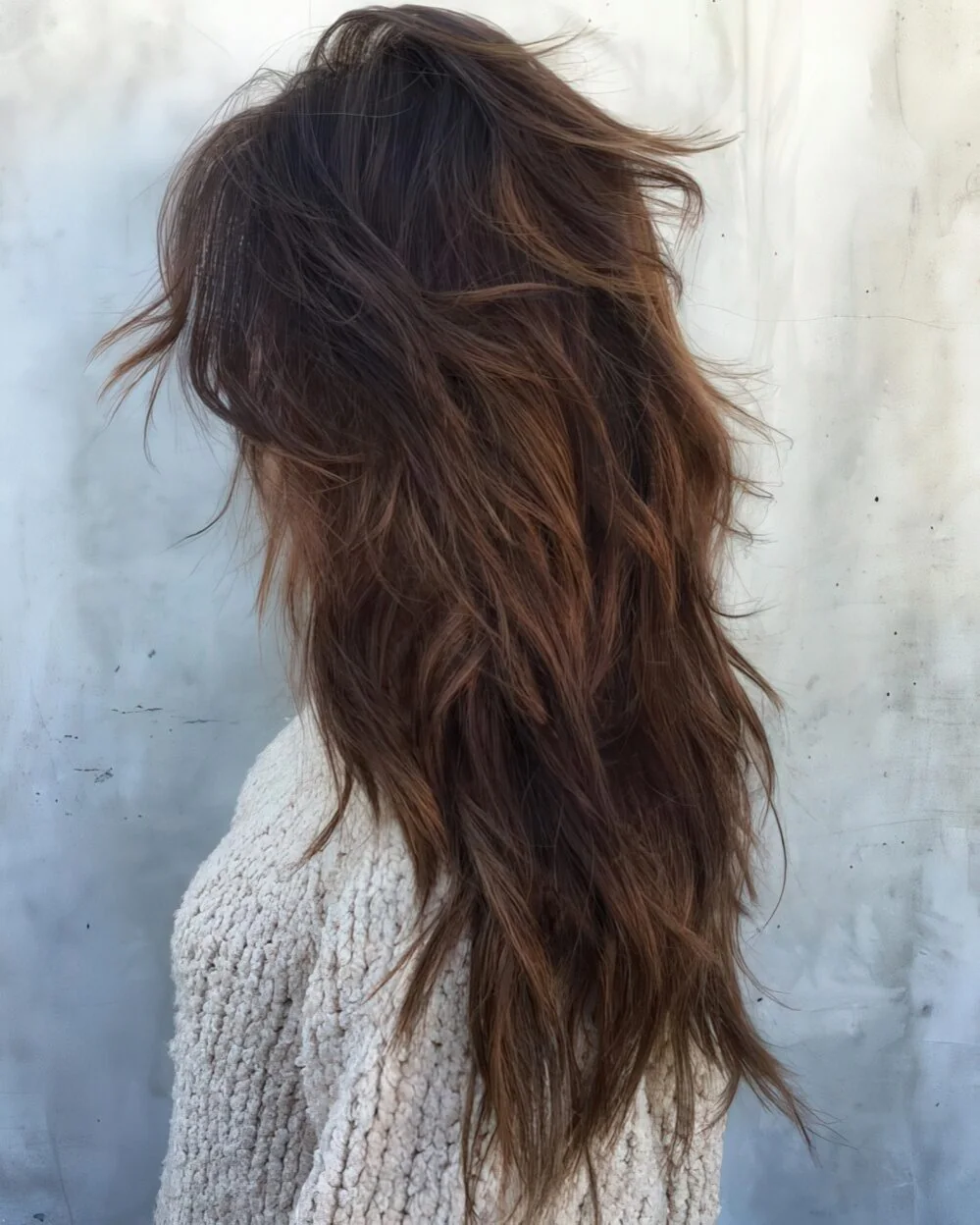 Messy layers on ombre dark hair look chic.