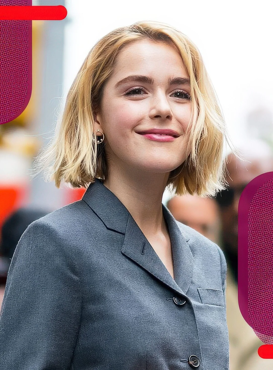 Blonde choppy bob with a messy side part.
