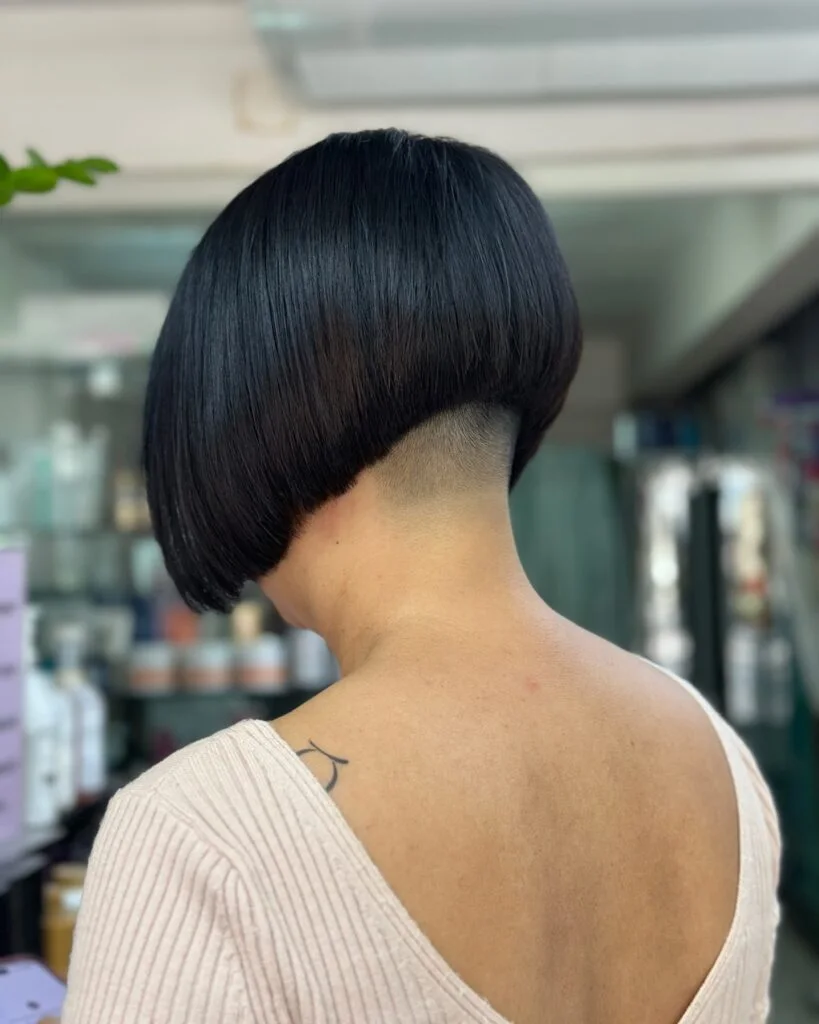 neck straight chestnut bob shown as a choppy bob hairstyles for fine hair idea, featuring chestnut color