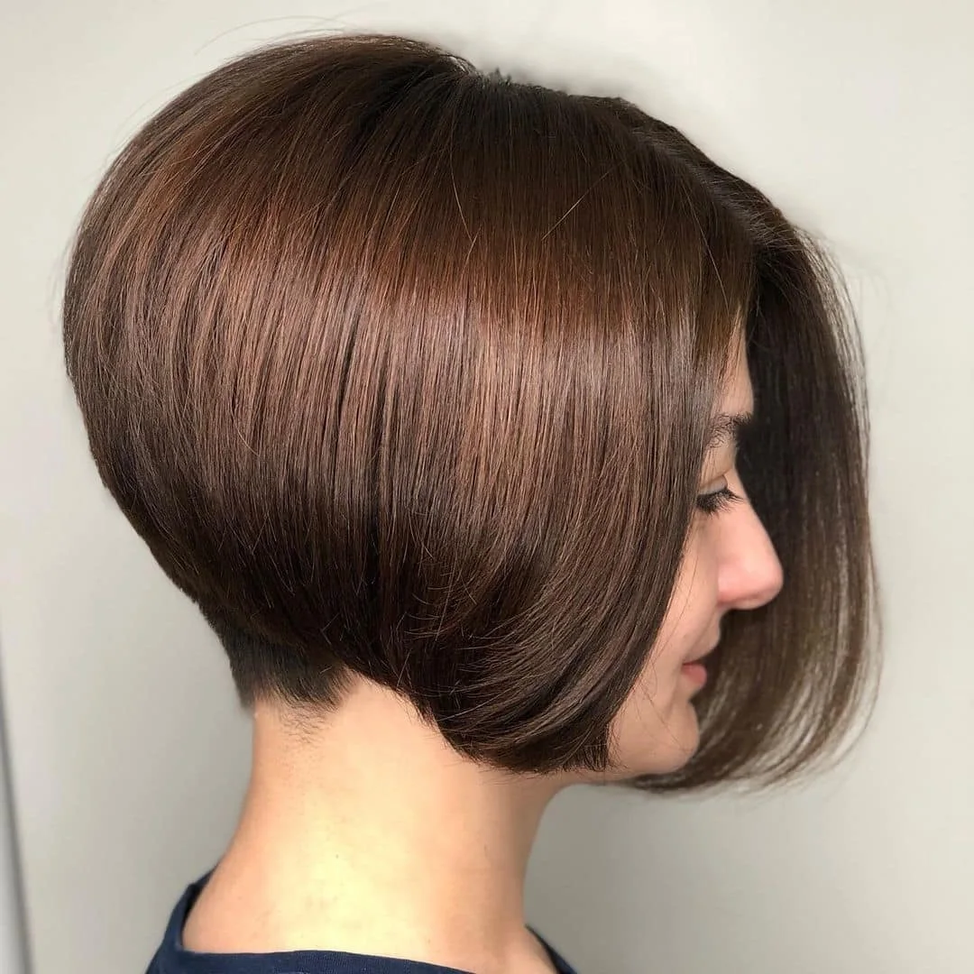 neck straight chestnut bob shown as a choppy bob hairstyles for fine hair idea, featuring straight texture