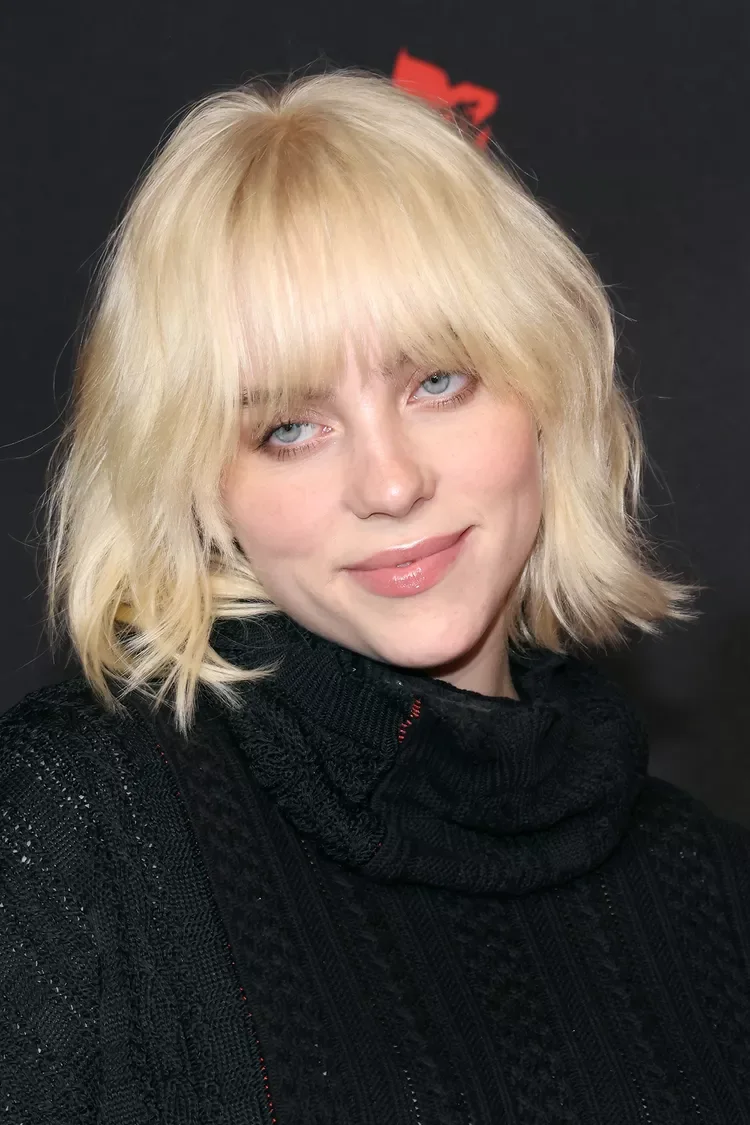 shoulder wavy honey shag with curtain fringe shown as a choppy bob hairstyles for fine hair idea
