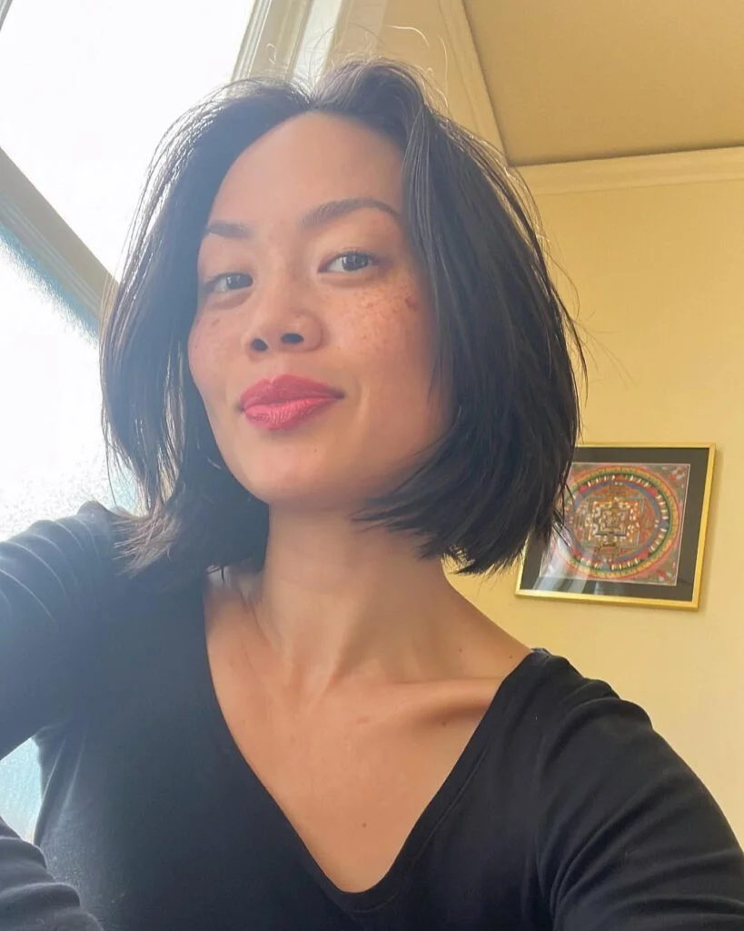 chin straight black bob shown as a choppy bob hairstyles for fine hair idea