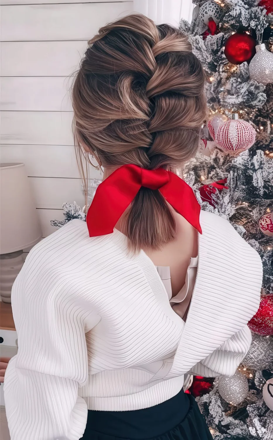 Photo showing braid with ribbon, with the hairstyle clearly visible.