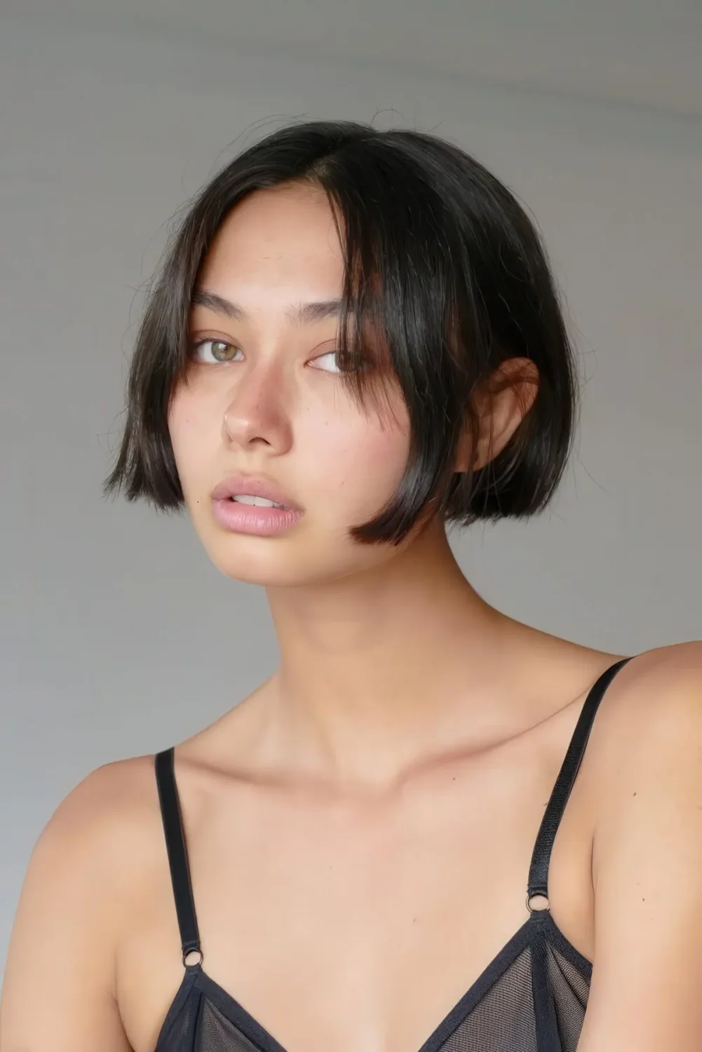 Photo showing black lip bob, with the hairstyle clearly visible.