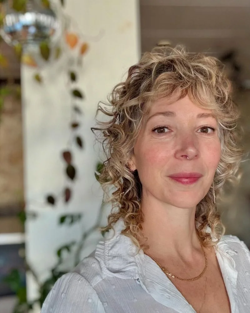 shoulder curly brunette shag with curly fringe fringe shown as a curly hairstyles ideas idea, featuring textured finish, shown in blonde shoulder curls with fringe