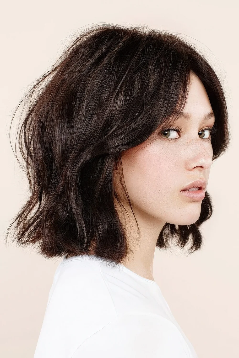 Photo showing layered bob hairstyle, with the hairstyle clearly visible.