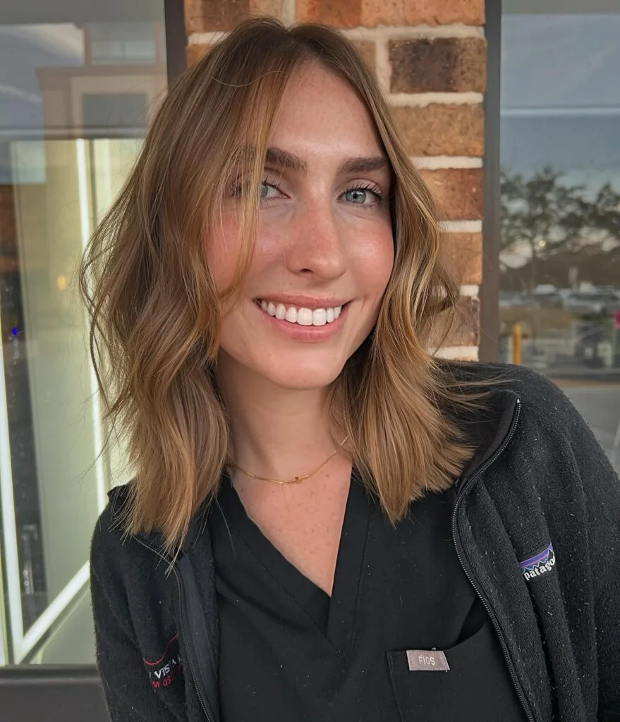 shoulder wavy chestnut lob shown as a dark brown color ideas idea, featuring center part