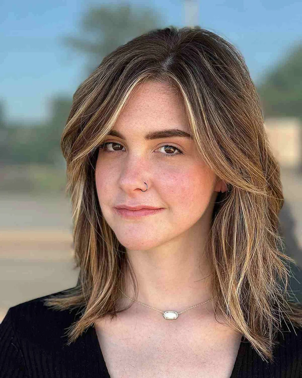 shoulder wavy chestnut shag with curtain fringe shown as a dark brown color ideas idea