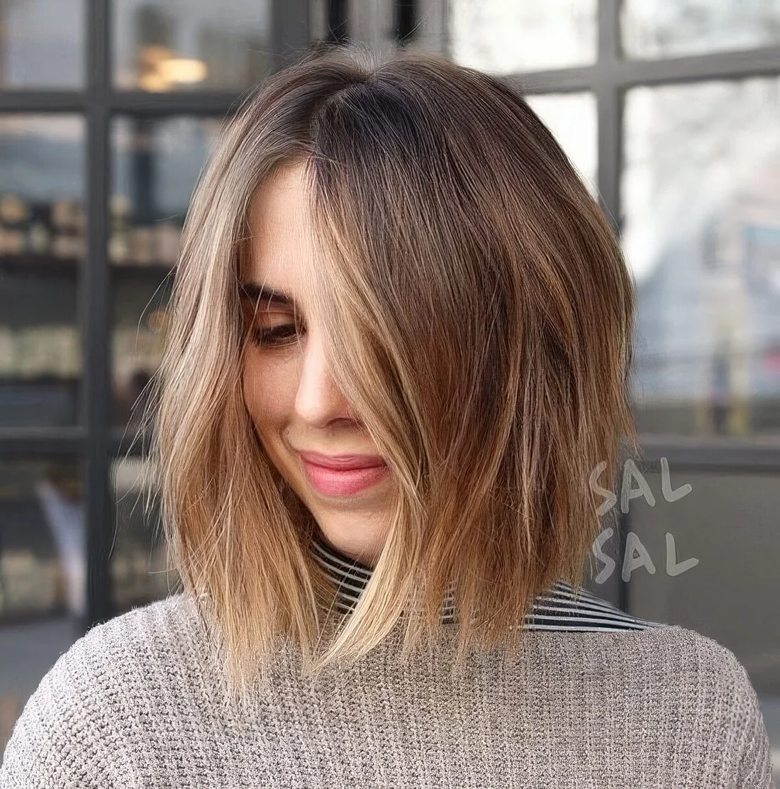 Photo showing shaggy bob hairstyle, with the hairstyle clearly visible.