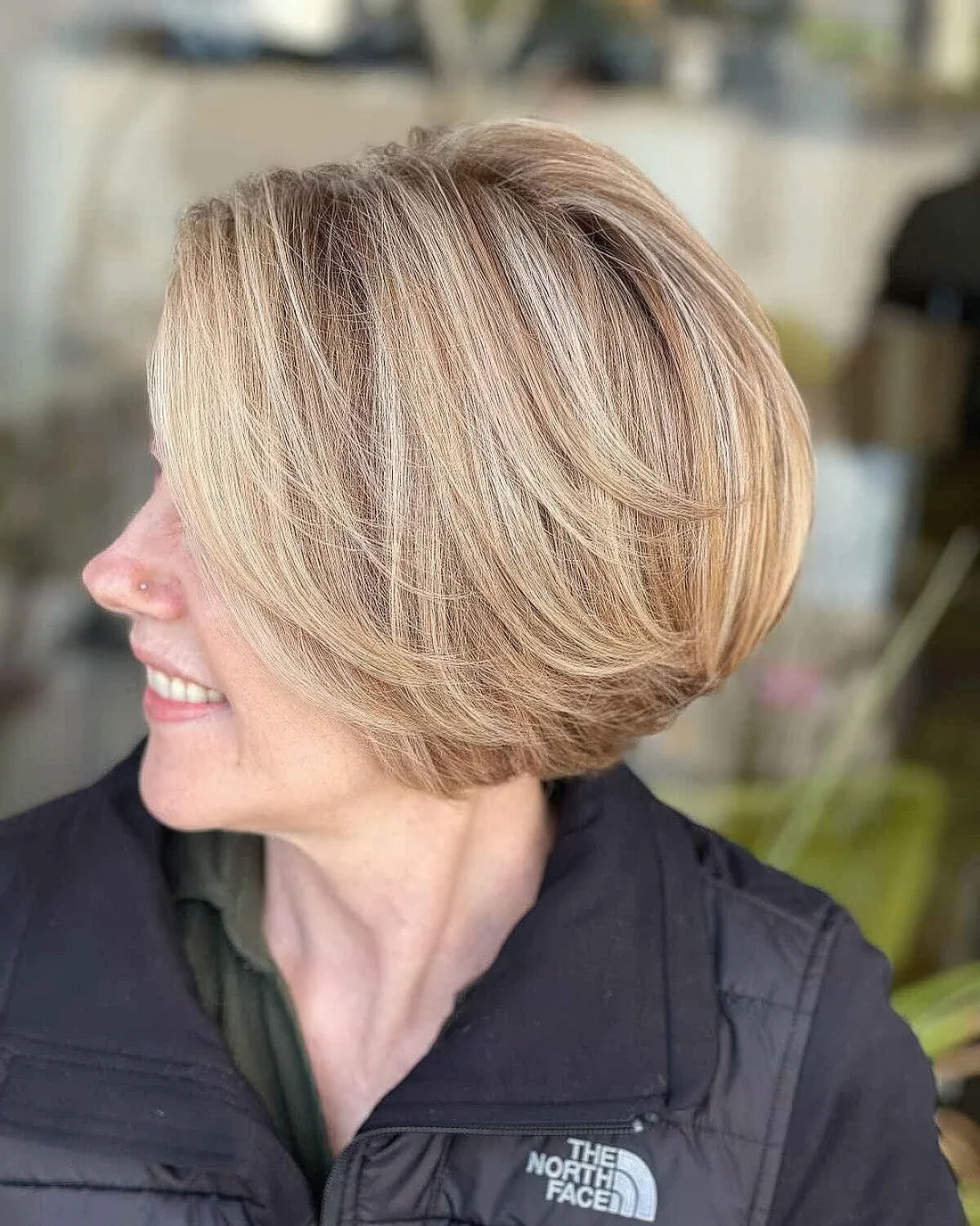 Photo showing jaw-length bobbed haircut, with the hairstyle clearly visible.