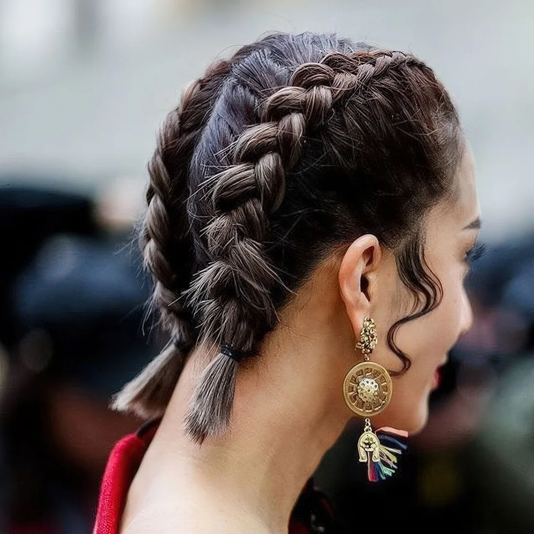 Photo showing short French braids, with the hairstyle clearly visible.