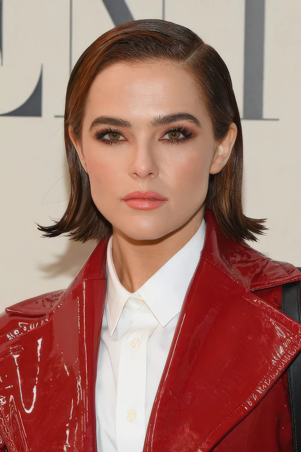 Photo showing medium flipped bob, with the hairstyle clearly visible.
