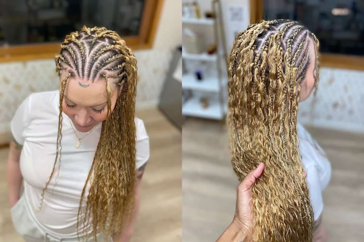 waist braids honey knotless shown as a fulani braids idea