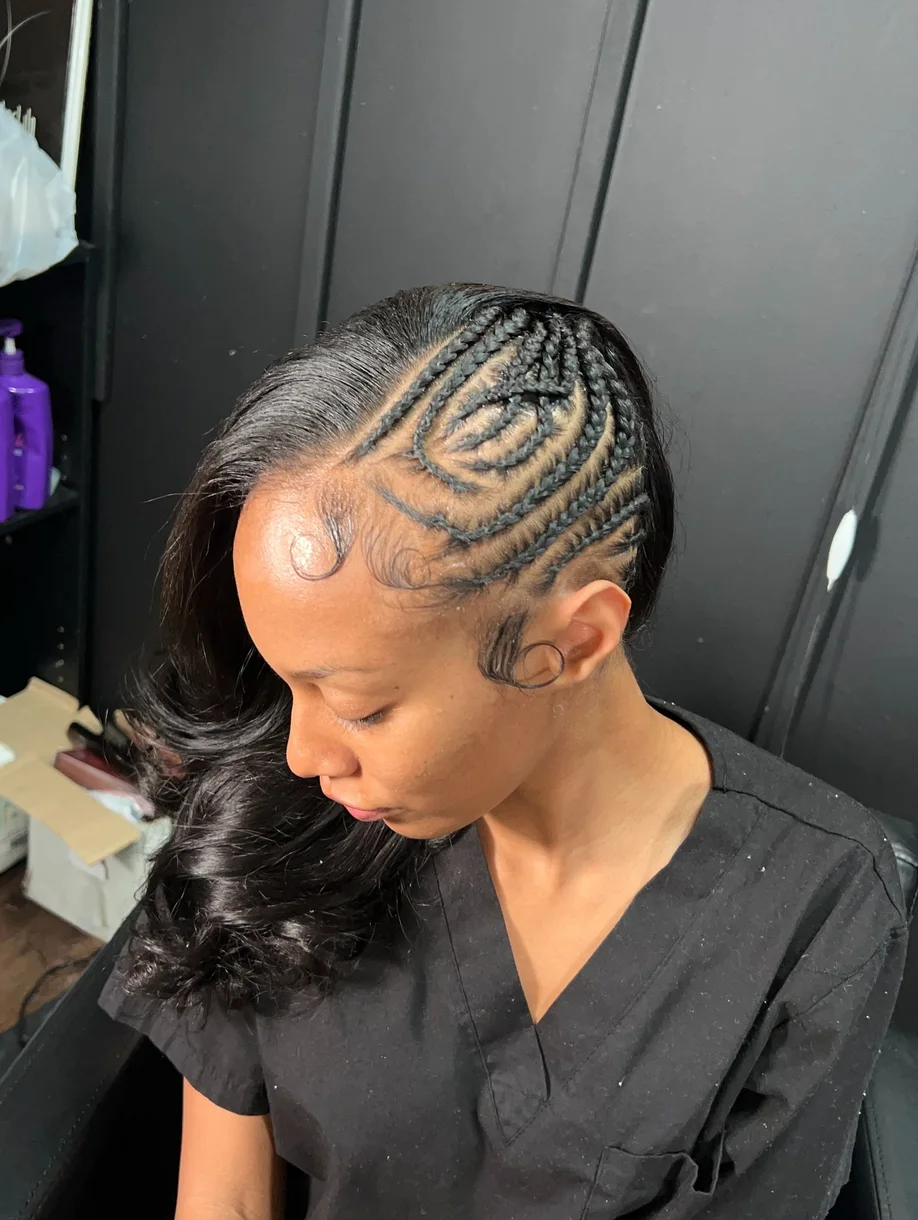 chest braids black cassie braids shown as a fulani braids idea, featuring sleek finish
