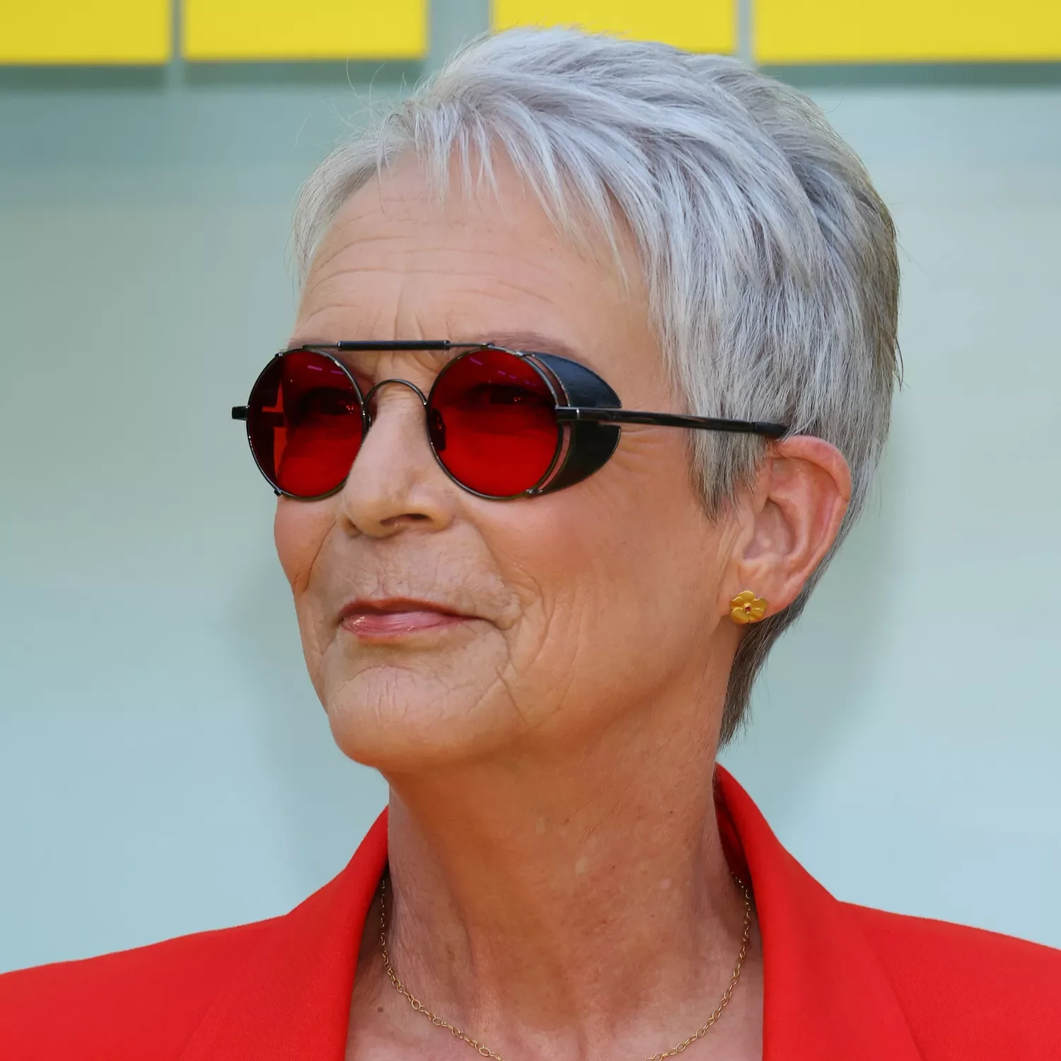 ear straight gray pixie shown as a gray blending for older women idea