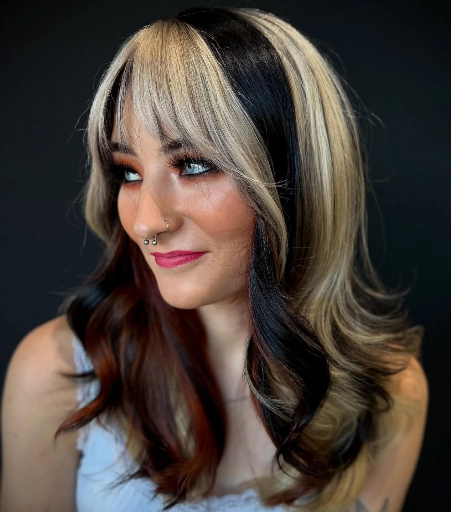chest wavy blonde layers shown as a hairstyles for going out idea