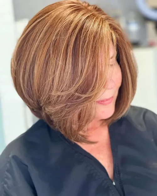 jaw wavy chestnut bob shown as a hairstyles with bangs for older women idea