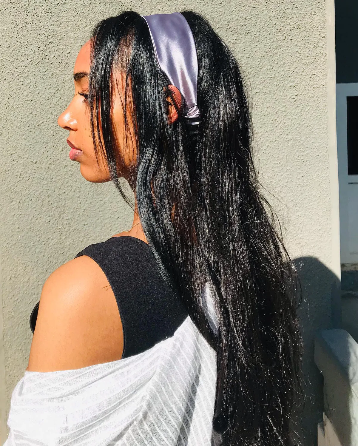 chest straight black accessory style shown as a headband hairstyles idea